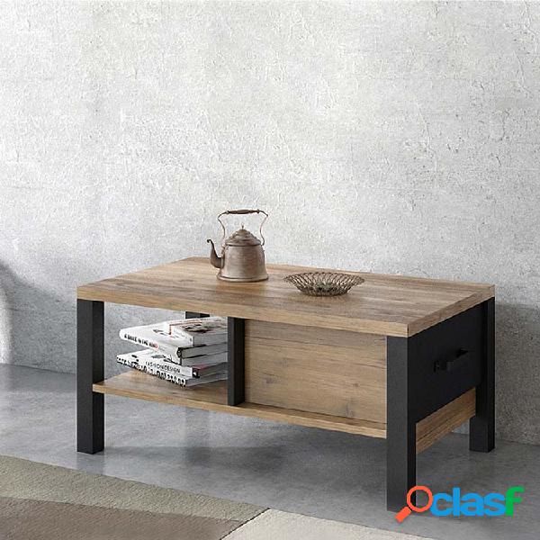 Tavolino da salotto moderno 90x56cm quercia nero opaco