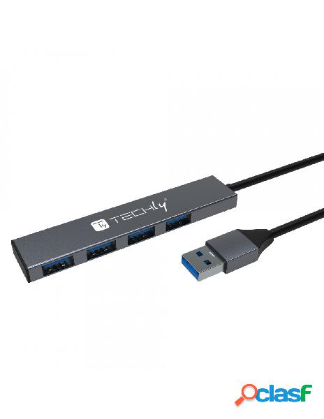 Techly - hub usb-a 3.2 a 4 porte usb-a 5gbps slim in metallo