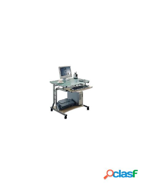 Techly - scrivania per pc compatta in metallo e vetro con