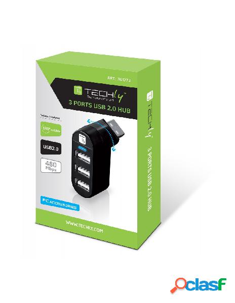 Techly - techly mini hub rotante con 3 porte usb 2.0 nero