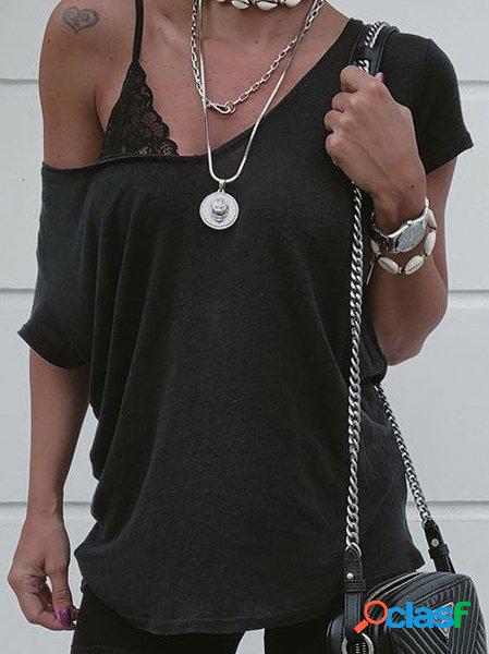 Top con Scollo a V di Cotone
