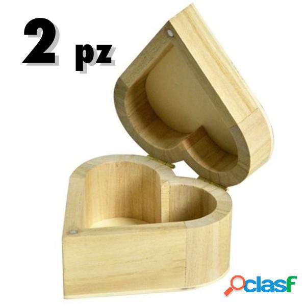 Trade Shop - 2 Scatole Cuore Scatola In Legno Portagioie