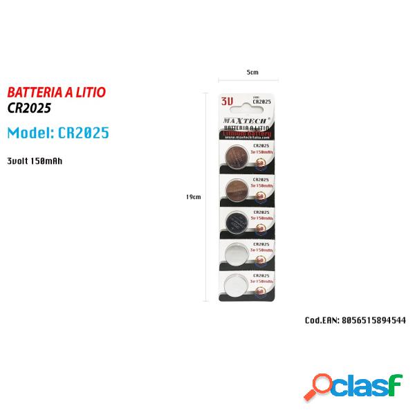 Trade Shop - 5 Batterie A Litio Pile Cr2025 3v 150mah A
