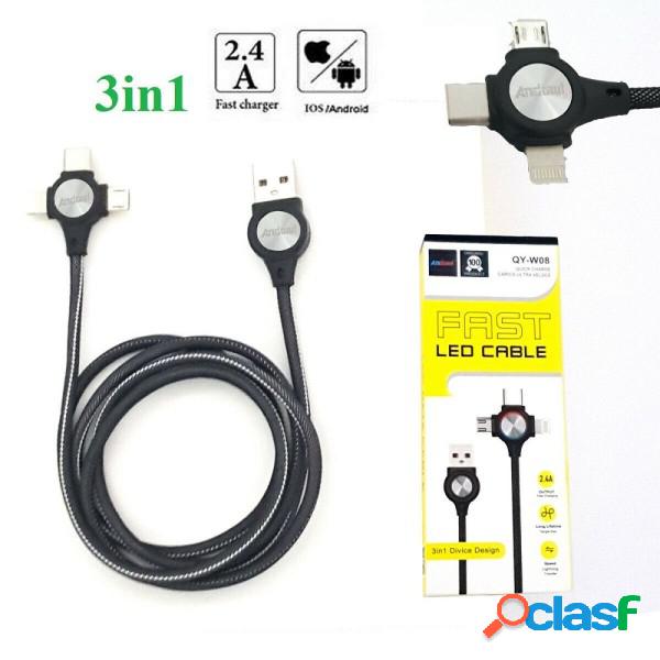 Trade Shop - Cavo Ricarica Dati 3 In 1 Micro Usb Lightning