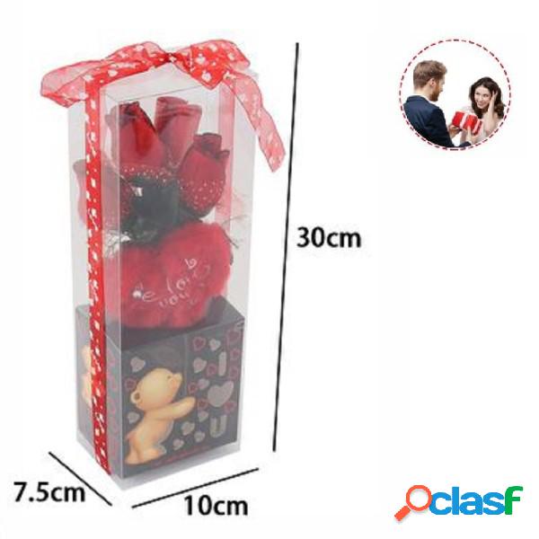 Trade Shop - Cuore In Peluche Con Fiori Confezione Regalo
