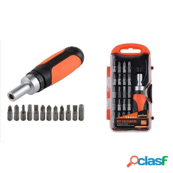 Trade Shop - Kit Cacciavite A Cricchetto Multiuso 21 Pezzi