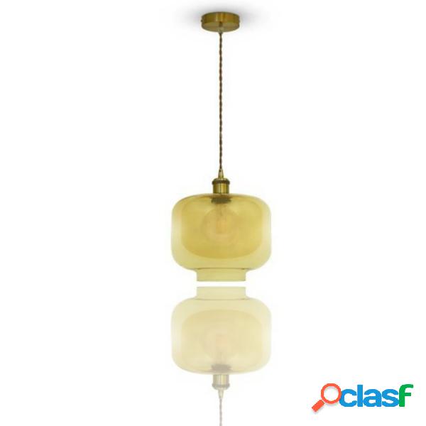 Trade Shop - Lampadario Vetro Ambra Metallo Porta Lampada