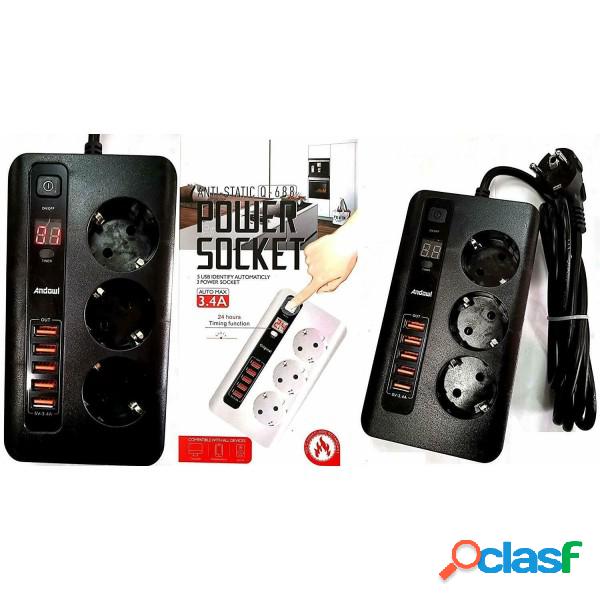 Trade Shop - Multipresa Presa Universale 3 Spine 5 Usb 3.4a