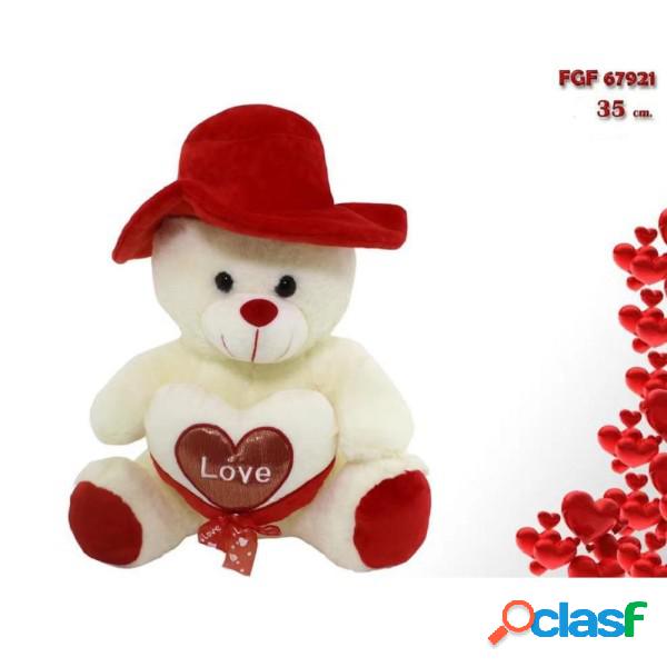 Trade Shop - Orso In Peluche Con Cuore Love Cappello Pupazzo