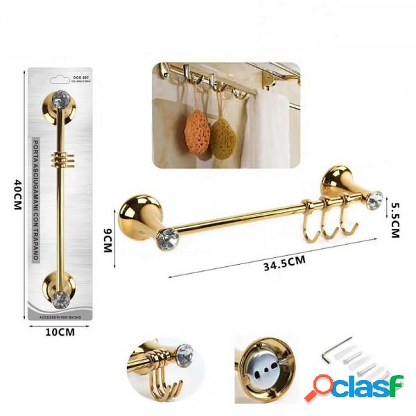 Trade Shop - Porta Asciugamani 3 Ganci Supporto Arredo Bagno