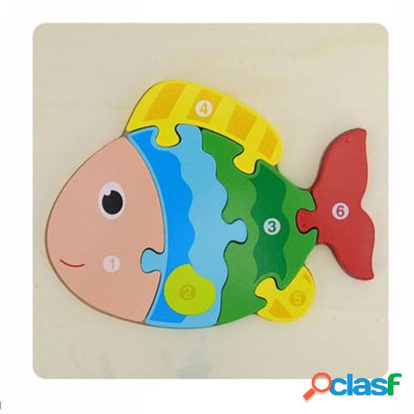 Trade Shop - Puzzle 3d Blocchi Legno Forma Di Pesce
