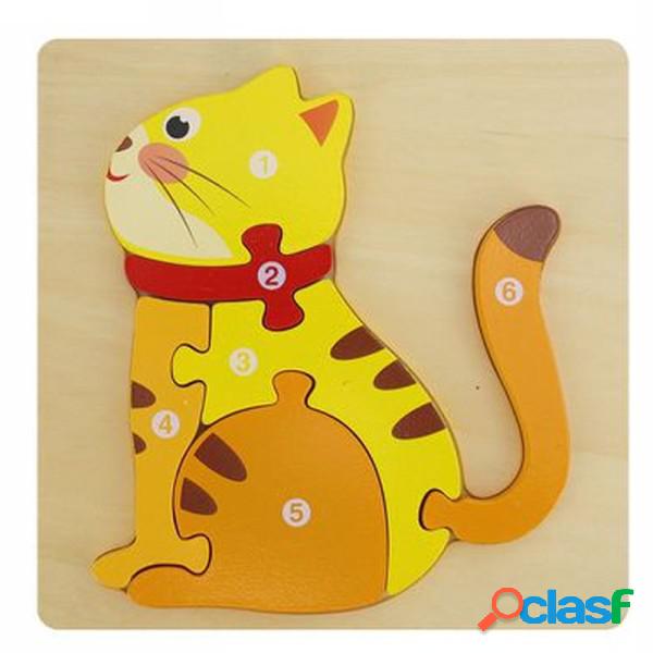 Trade Shop - Puzzle 3d Blocchi Legno Forma Gattino Educativo