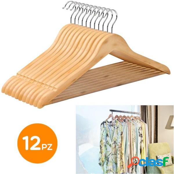 Trade Shop - Set 12 Grucce Appendiabiti Stampelle In Legno