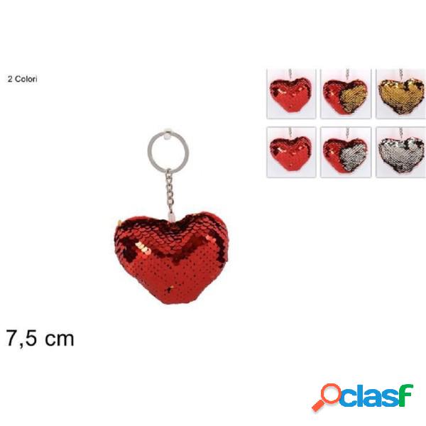 Trade Shop - Set 2 Portachiavi Cuore Paillettes Bicolore