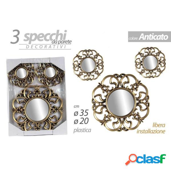 Trade Shop - Set 3pz Specchi Parete Decorativi Oro Bronzo