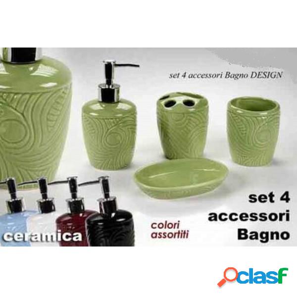 Trade Shop - Set 4pz Accessori Bagno In Ceramica Porta