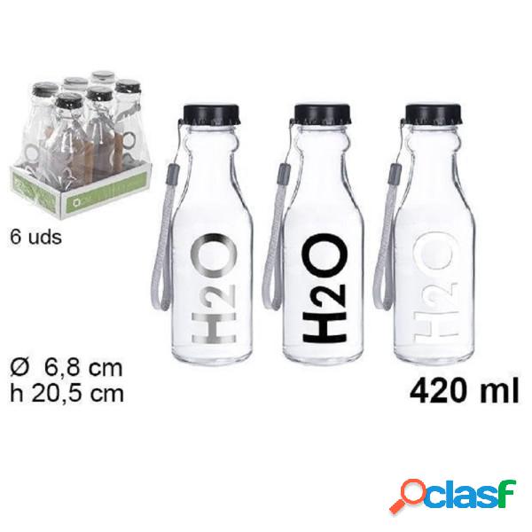 Trade Shop - Set 6 Pz Bottiglia Dacqua H2o Vetro Trasparente