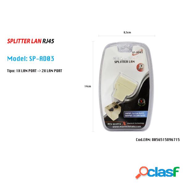 Trade Shop - Splitter Lan Rete Sdoppiatore Rj45 1 A 2 Porte