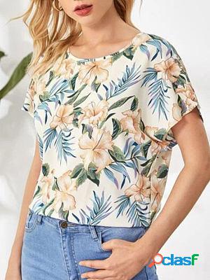 Trendy Floral Print Pullover Short-sleeved T-shirt