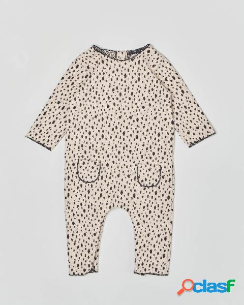 Tutina animalier in cotone con taschine sul davanti 3-9 mesi
