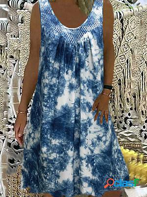 U-neck Tie Dyed Printed Lace Sleeveless Midi Dress