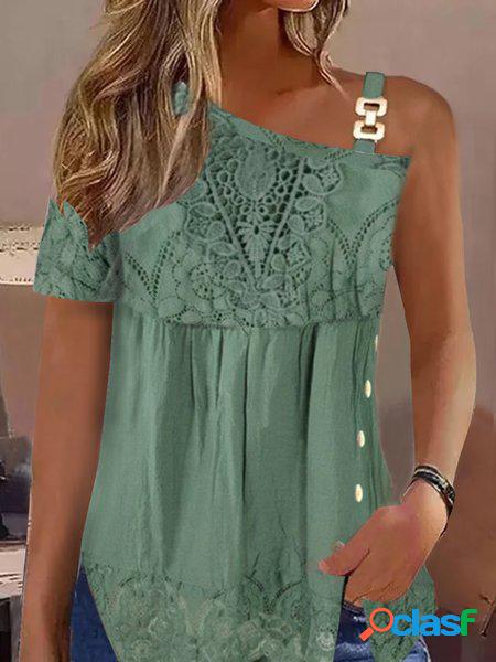 Una Spalla Casuale Pizzo Pizzo Camicia