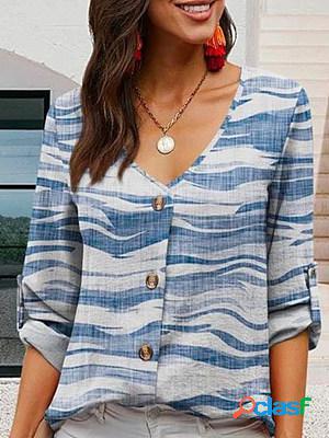 V Neck Long Sleeves Printed Blouse