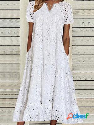 V-neck Casual Loose Lace Hollow Holiday Short-sleeved Maxi