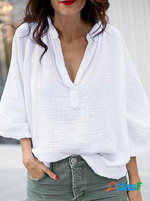 V-neck Casual Loose Solid Color Sunscreen Long-sleeved