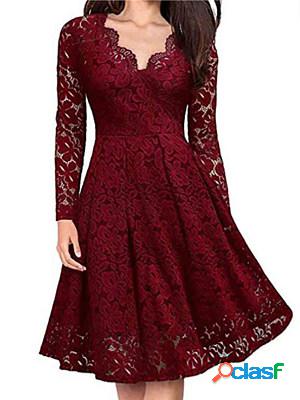 V-neck Lace Long Sleeve Dress