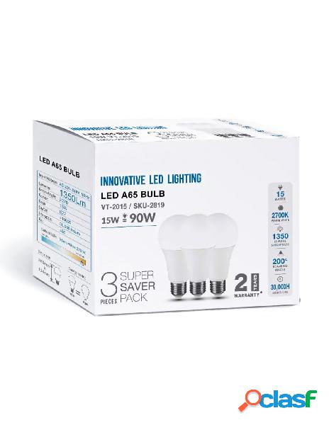 V-tac - 3 pz lampada led e27 a65 15w bianco neutro 4000k