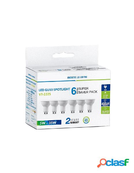 V-tac - 6 pz lampada led gu10 5w 220v 110 gradi bianco