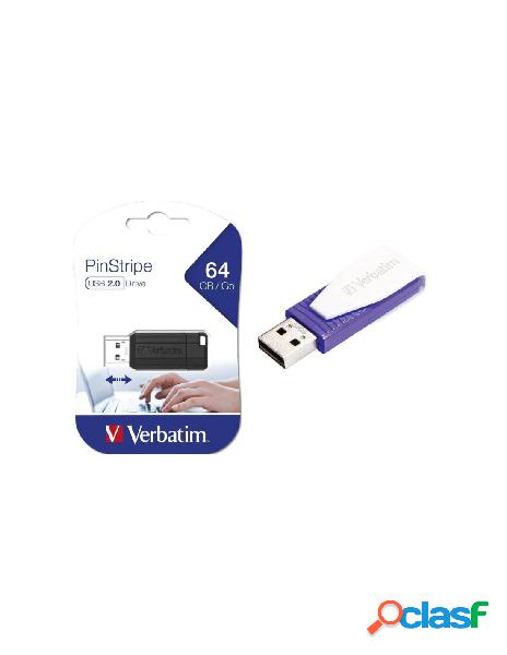 Verbatim chiavetta usb 64gb 2.0 pin-stripe black