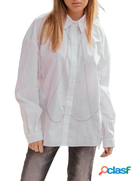 Vicolo camicia a manica lunga con catenelle strass bianco