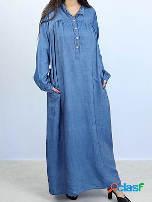 Vintage Cotton Faux Long Loose Waist Maxi Dresses