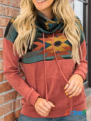 Vintage Loose Ethnic Print Turtleneck Hoodie Sweatshirt