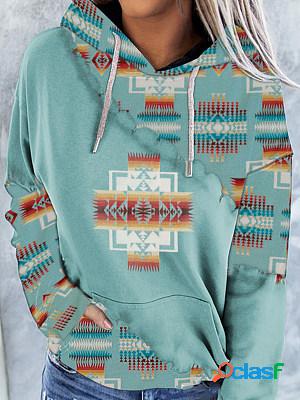 Vintage Western Ethnic Print Hooded Long Sleeve Sweatshirt