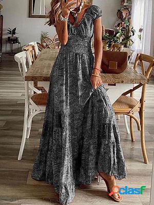 Waisted Floral Print Swing Maxi Dresses