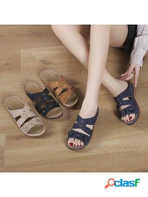 Wedge Fish Mouth Platform Embroidered Sandals