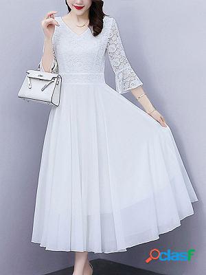 White Lace Chiffon Long Skater Dresses