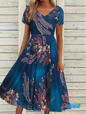 Women Elegant Print Short Sleeve Dress