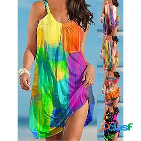 Womens Beach Dress Beach Wear Print Mini Dress Color Block