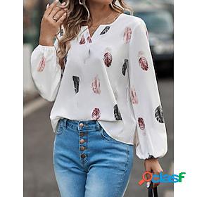 Womens Blouse Black White Pink Print Feather Work Casual