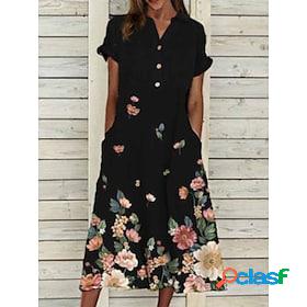 Womens Casual Dress Floral A Line Dress Summer Dress V Neck