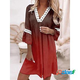 Womens Casual Dress Ombre Shift Dress Print Dress V Neck