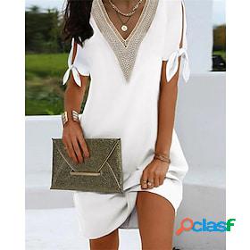 Womens Casual Dress Plain Lace Dress Summer Dress V Neck Cut