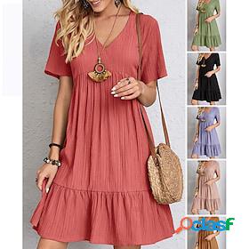 Womens Casual Dress Plain Shift Dress Plain Dress V Neck