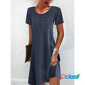 Womens Casual Dress Plain Summer Dress Plain Dress Crew Neck
