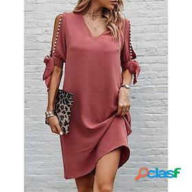 Womens Casual Dress Plain Summer Dress Plain Dress V Neck