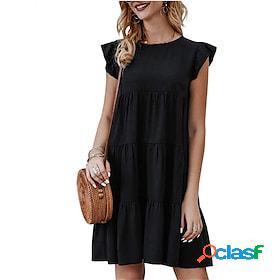 Womens Casual Dress Plain Swing Dress Loose Dress Crew Neck